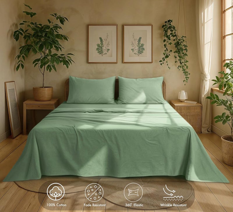 RUVANTI 100% Cotton Flannel Sheets Full Size - 4 Piece Warm, Soft & Breathable, Deep Pocket, Double Brushed Cozy All Season Bedding Set, Loden Frost - Image 2