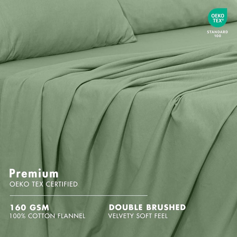RUVANTI 100% Cotton Flannel Sheets Full Size - 4 Piece Warm, Soft & Breathable, Deep Pocket, Double Brushed Cozy All Season Bedding Set, Loden Frost - Image 5