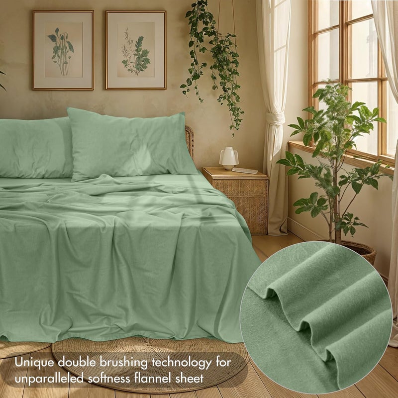 RUVANTI 100% Cotton Flannel Sheets Full Size - 4 Piece Warm, Soft & Breathable, Deep Pocket, Double Brushed Cozy All Season Bedding Set, Loden Frost - Image 3