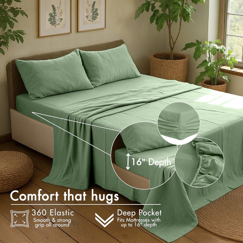 RUVANTI 100% Cotton Flannel Sheets Full Size - 4 Piece Warm, Soft & Breathable, Deep Pocket, Double Brushed Cozy All Season Bedding Set, Loden Frost - Image 4