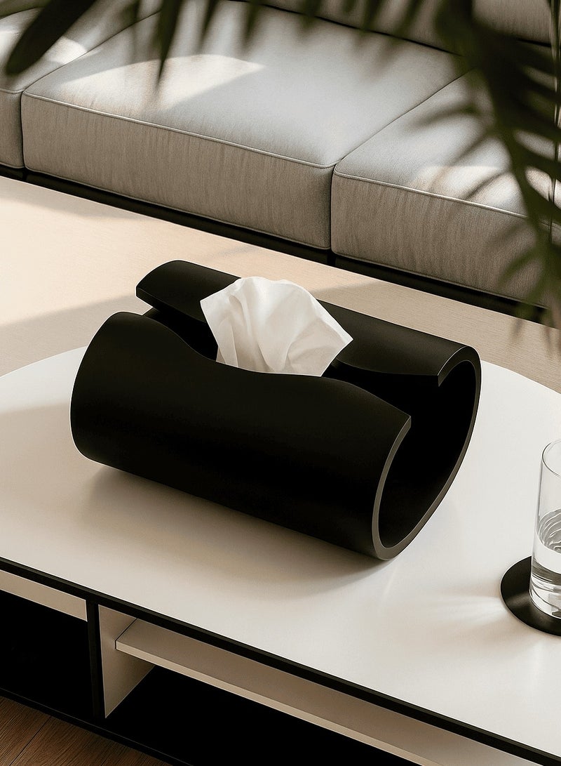 علبة مناديل بنقشة كهف حجري باللون الأسود - Image 1