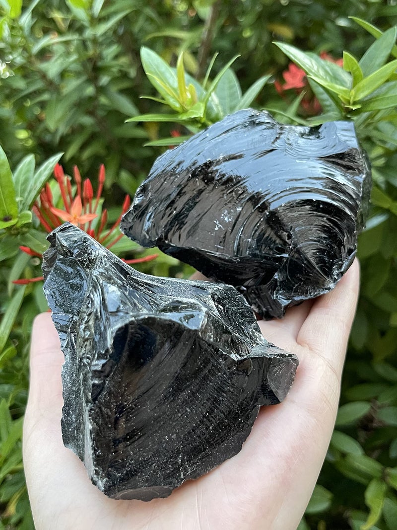 GAF TREASURES Extra Large Black Obsidian Rough Stones, 3-10" Natural Black Obsidian, Raw Black Obsidian Rock (0.5-1 lb) - Image 2