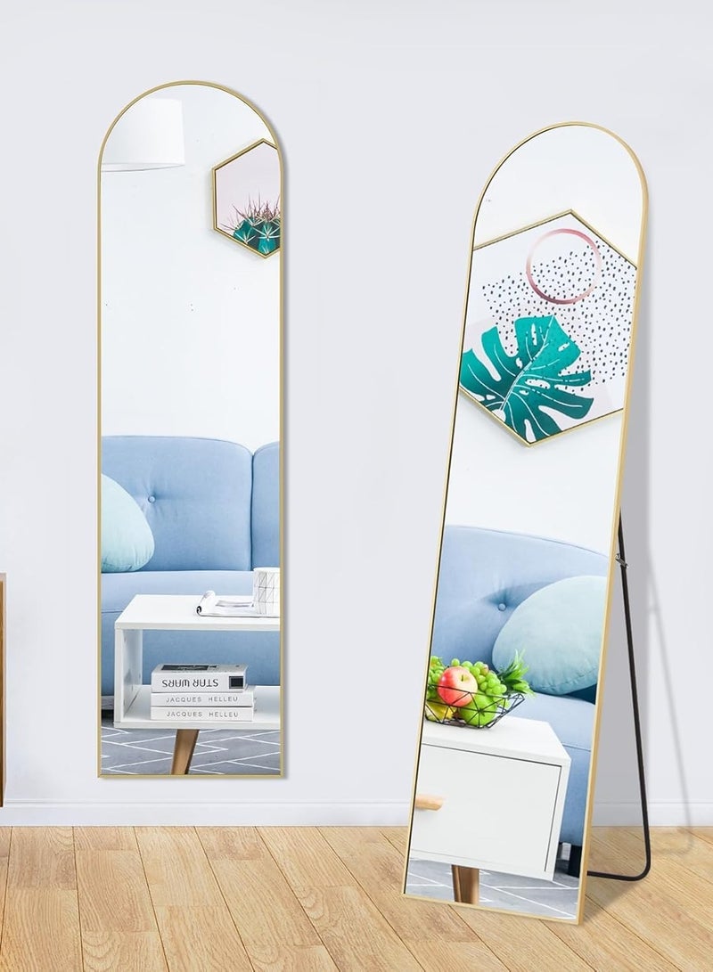 Decorhills Arched Full Length Mirror, Arch Floor Mirror with Stand, Full Length Mirror Wall Mirror Hanging or Leaning Arched-Top Full Body Mirror for Bedroom Living Room (Gold, 40x150cm) - Image 1