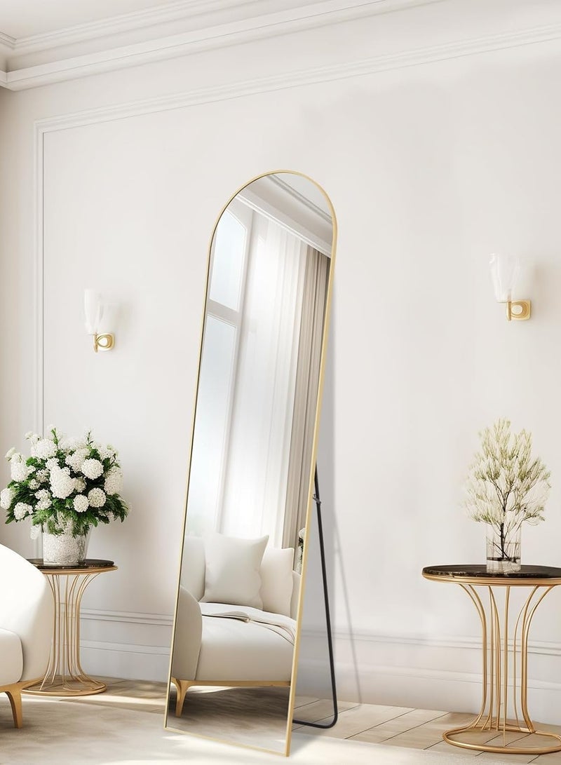 Decorhills Arched Full Length Mirror, Arch Floor Mirror with Stand, Full Length Mirror Wall Mirror Hanging or Leaning Arched-Top Full Body Mirror for Bedroom Living Room (Gold, 40x150cm) - Image 3