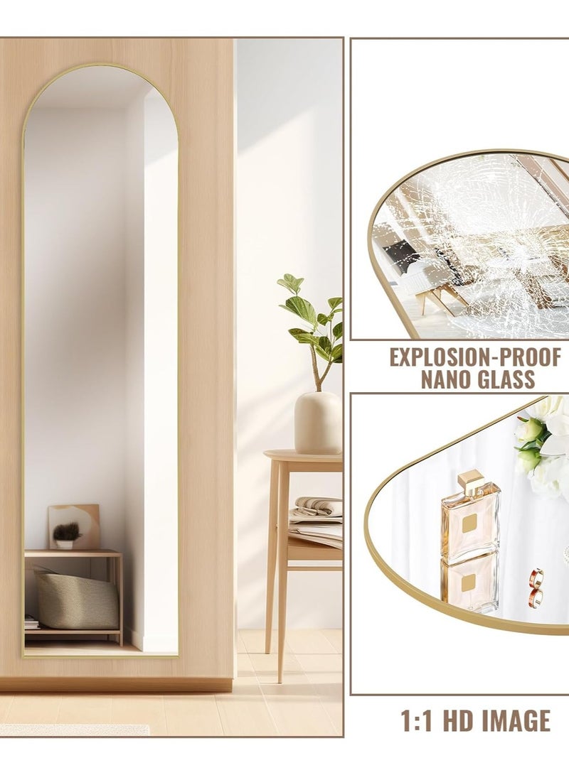Decorhills Arched Full Length Mirror, Arch Floor Mirror with Stand, Full Length Mirror Wall Mirror Hanging or Leaning Arched-Top Full Body Mirror for Bedroom Living Room (Gold, 40x150cm) - Image 5