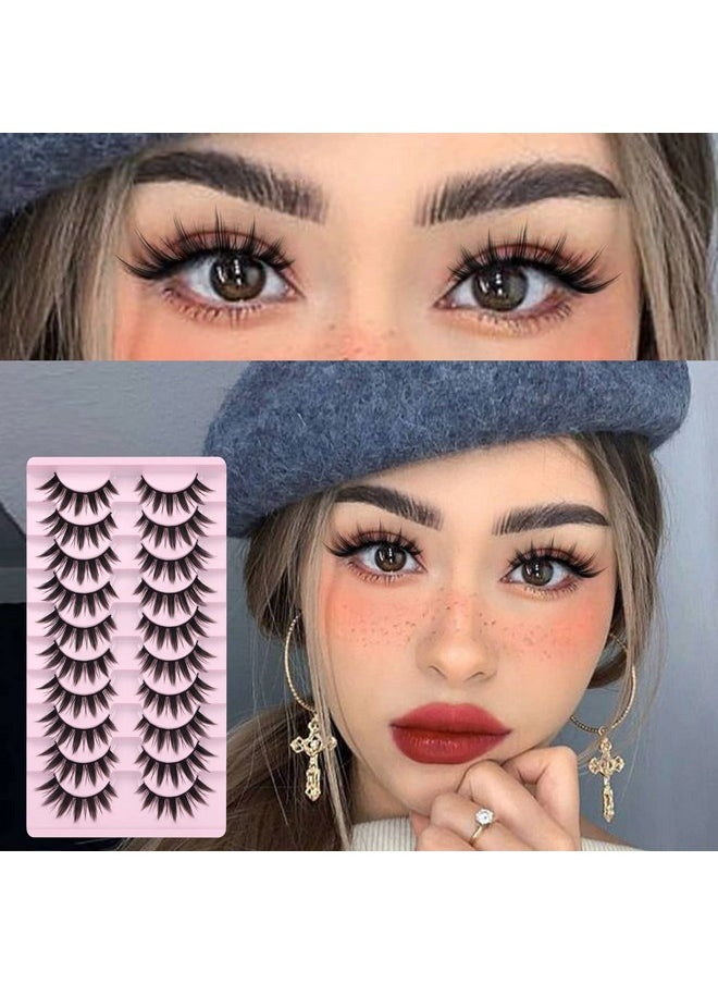 FANXITON False Eyelashes 10 Pairs Manga Lashes Japanese Style Anime Lashes Thick Cosplay Lashes Natural Look 16 MM Spiky 8D Wispy Faux Mink Lashes Full Strip Doll Lashes by FANXITON  - Image 2