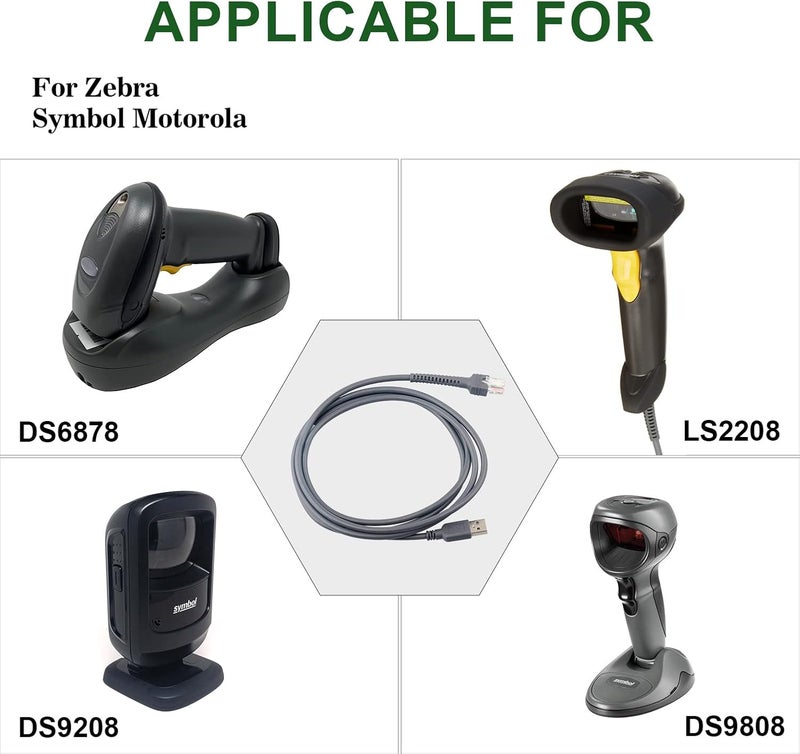 كابل مسح ثلاثي الأبعاد لأجهزة Zebra Symbol و Motorola، موديلات LS2208، LS3008، LS9208، DS4208، DS6878، STB4278، من نوع USB A إلى RJ45 (طول الكابل 2 متر). - Image 4
