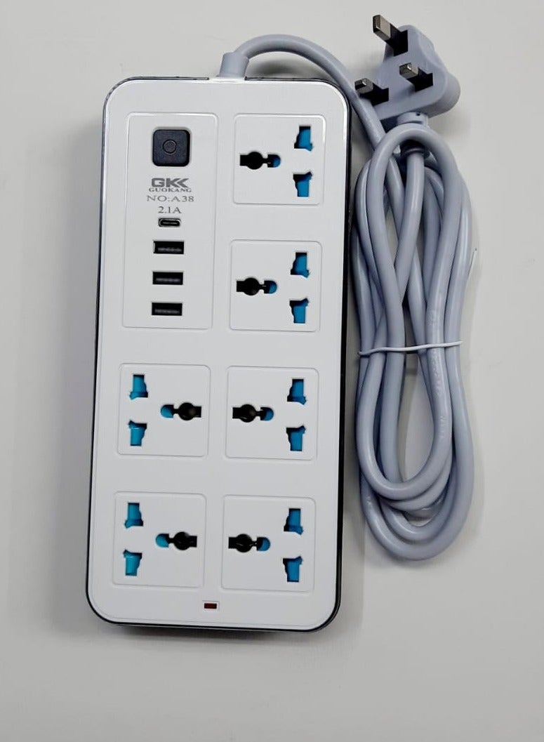 شريط طاقة بريطاني مكون من 6 منافذ تيار متردد، و3 منافذ USB، ومنفذ واحد من النوع C، بقوة 2500 وات/10 أمبير، وكابل تمديد شديد التحمل، وواقي من التيار الزائد للمنزل والمكتب والسكن الجامعي وغرفة الألعاب  - Image 2
