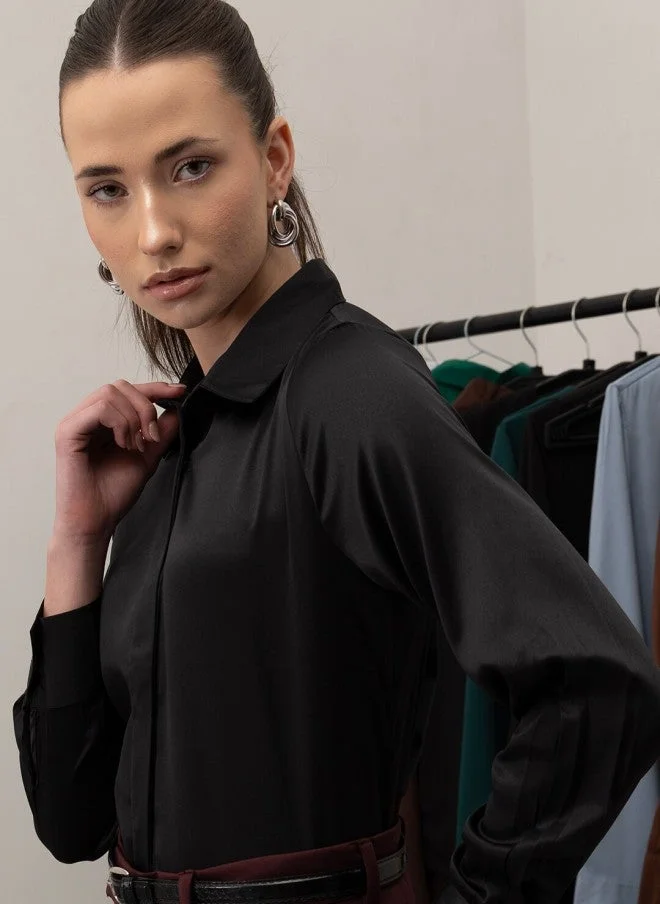 Smart Tailored Fit Black Formal Shirt for Women