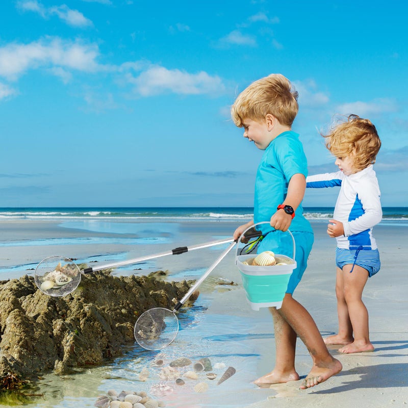 FETHWOIN Shark Tooth Sifter, Beach Sand Sifter, Sea Shell Scooper for Beach, Shell Bags&Foldable Bucket, Sand Beach Toys for Kids 6 8 10 12, Medium, Blue - Image 5