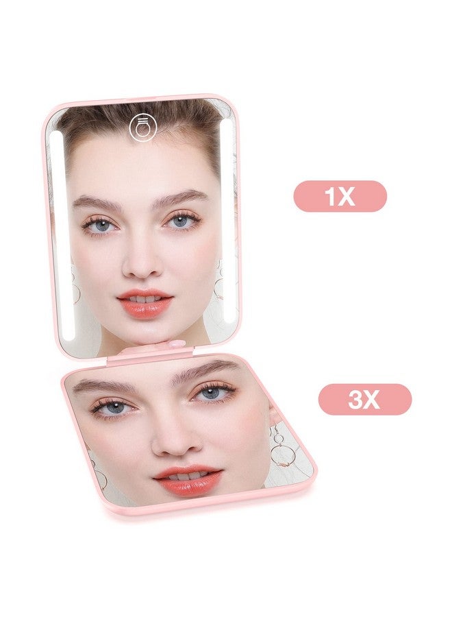 Kintion Kintion Rechargeable Pocket Mirror, Double Sided 1X/3X Magnification Compact Vanity Mirror, 3 Color Lights, Dimmable, Small Portable Wallet Mirror, Lighted Travel Mirror for Women Gifts, Pink - Image 4