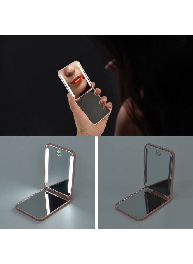 Kintion Kintion Rechargeable Pocket Mirror, Double Sided 1X/3X Magnification Compact Vanity Mirror, 3 Color Lights, Dimmable, Small Portable Wallet Mirror, Lighted Travel Mirror for Women Gifts, Pink - Image 3