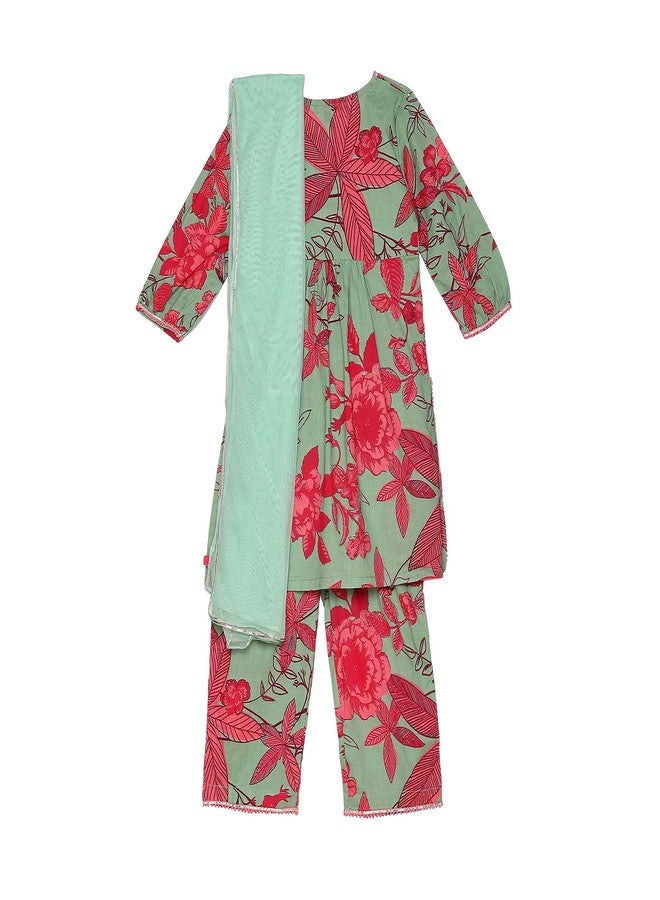 BIBA Girl's Cotton Kurta, Palazzo, Dupatta (KWSWTMT6104AW24MNT_Mint - Image 5