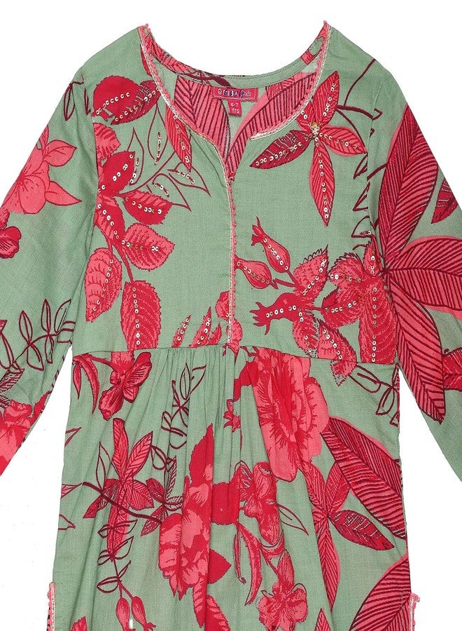 BIBA Girl's Cotton Kurta, Palazzo, Dupatta (KWSWTMT6104AW24MNT_Mint - Image 2