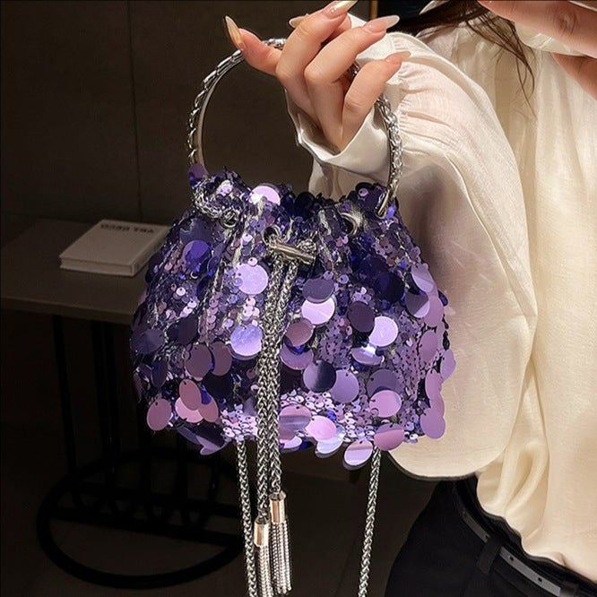 Handbag Bucket Bag Niche Light Luxury Sequin Tassel Bag 2026 New Evening Chain Shoulder Crossbody Bag For Women - Image 2