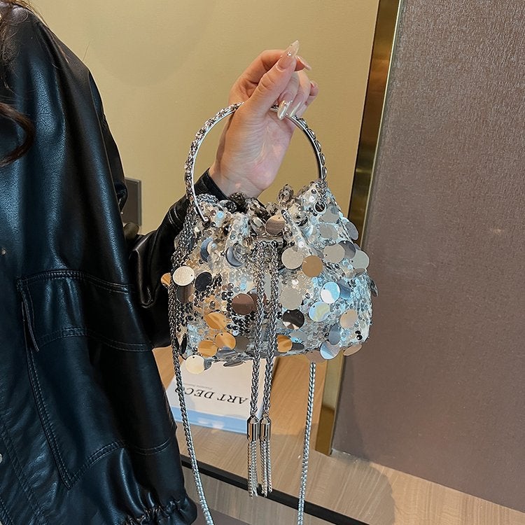 Handbag Bucket Bag Niche Light Luxury Sequin Tassel Bag 2026 New Evening Chain Shoulder Crossbody Bag For Women - Image 3