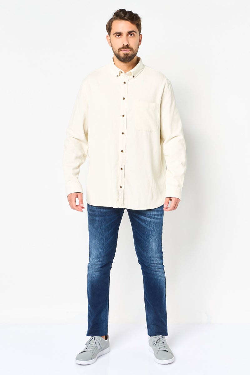 Celio Men Regular Fit Long Sleeve Textured Shirts, Off White - Image 2