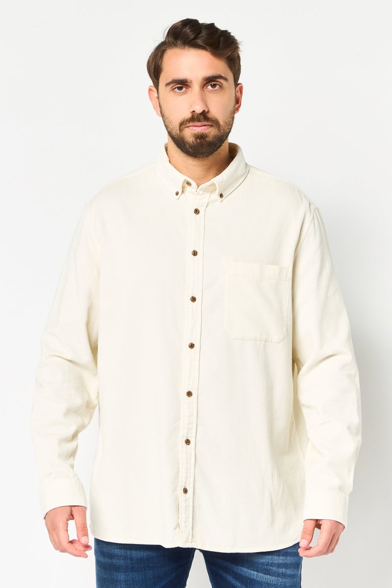 Celio Men Regular Fit Long Sleeve Textured Shirts, Off White - Image 1