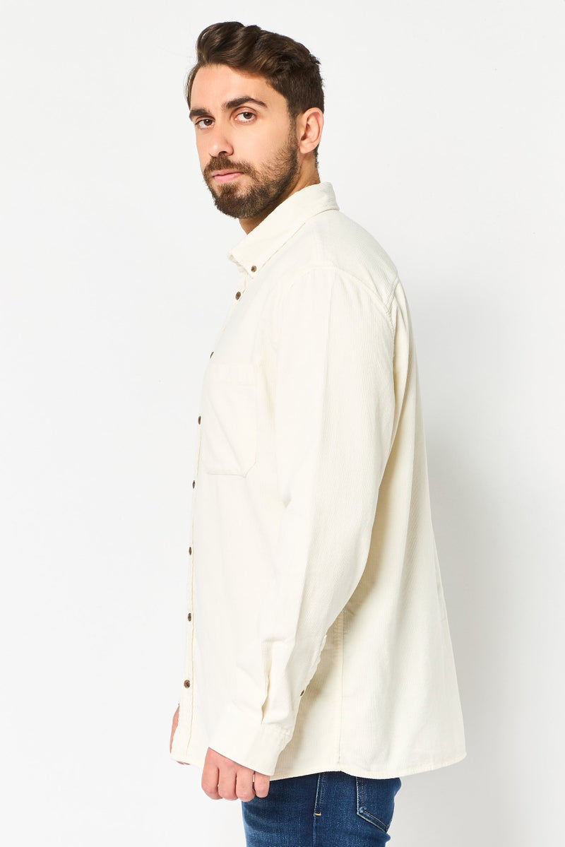 Celio Men Regular Fit Long Sleeve Textured Shirts, Off White - Image 3