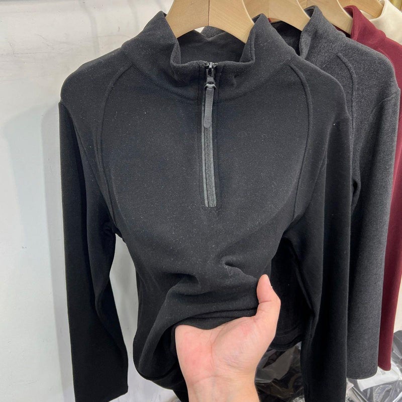 Plus Size Double-Sided Long-Sleeved T-Shirt Women'S Chubby Girl Half-High Collar Zipper Warm Base Shirt Top - Image 5