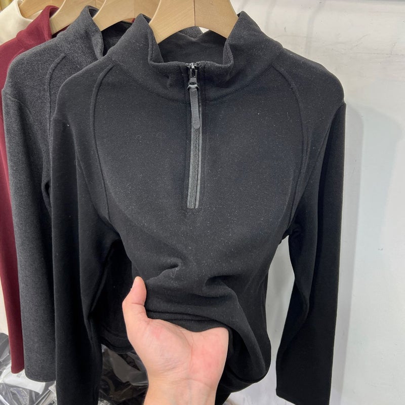 Plus Size Double-Sided Long-Sleeved T-Shirt Women'S Chubby Girl Half-High Collar Zipper Warm Base Shirt Top - Image 1