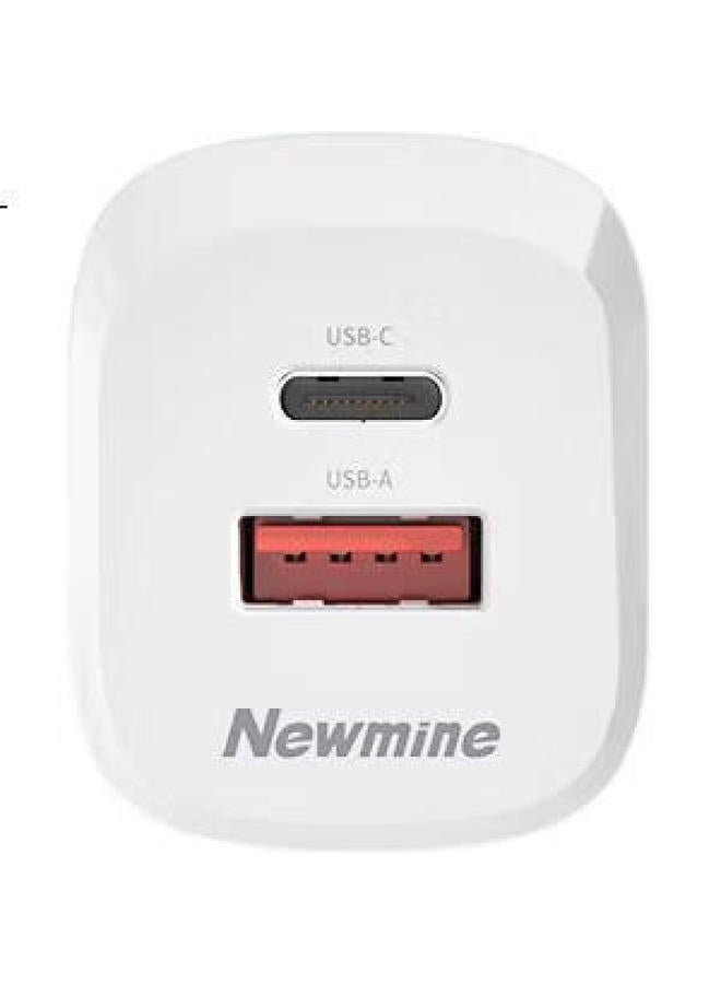Newmine 30W Gan Pd Fast Charger, Usb+Type-C Dual Port Charger, Compatible With 27/20W/18W, Supports Iphone 15/14/13/Tables, White - Image 3