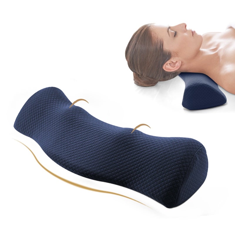 وسادة عنق مقاس 47×17 سم بلون البحر الأزرق - وسادة دعم عنق من الرغوة الذكرية لتخفيف آلام العنق، للاستخدام المنزلي والسفر - Image 4