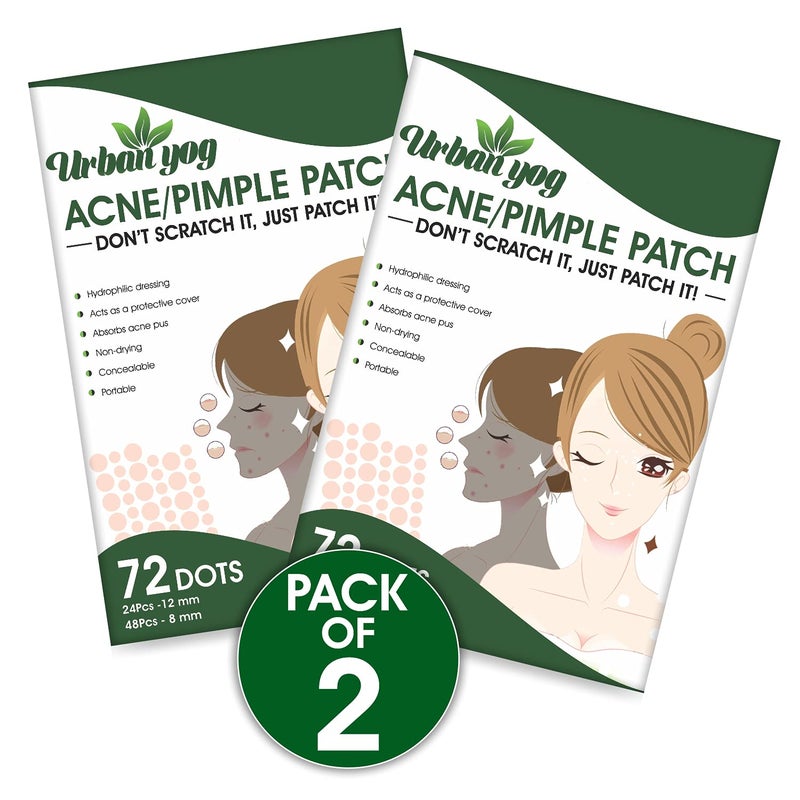 Urban yog Acne Pimple Patch 72 Invisible Facial Stickers cover with 100 Hydrocolloid Acne Pimple Patch Pack of 2 - Image 1