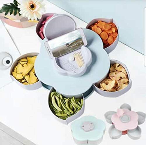 KD ZONE 5 Compartments Flower Candy Box Serving Rotating Tray Dry Fruit, Candy, Chocolate, Masala Box for Home Kitchen - Image 1