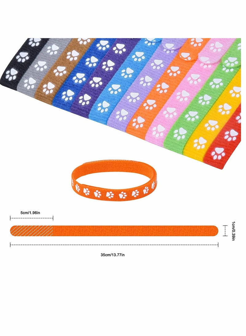 KASTWAVE Collars, Adjustable Puppies ID Collars, multi-colored Identification Kittens, Footprints Collars Soft, Double Sided Fabric Pet Band, for Newborn Puppy Kittens 12Pcs - Image 2