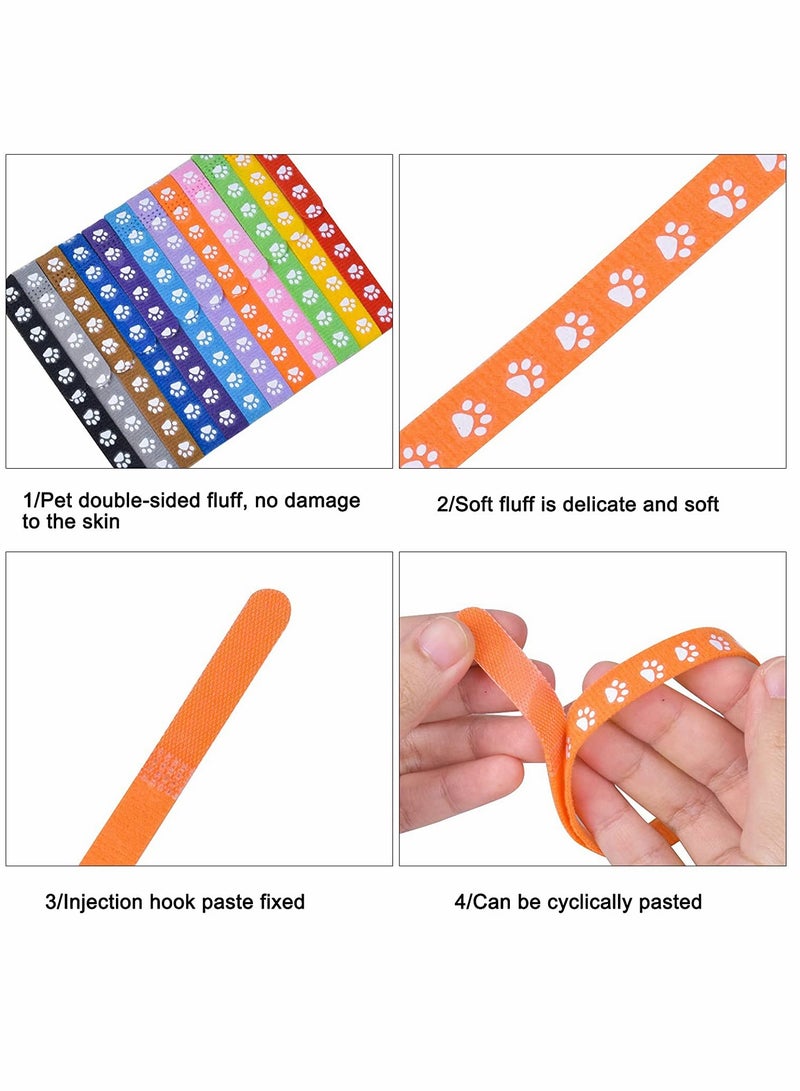 KASTWAVE Collars, Adjustable Puppies ID Collars, multi-colored Identification Kittens, Footprints Collars Soft, Double Sided Fabric Pet Band, for Newborn Puppy Kittens 12Pcs - Image 3