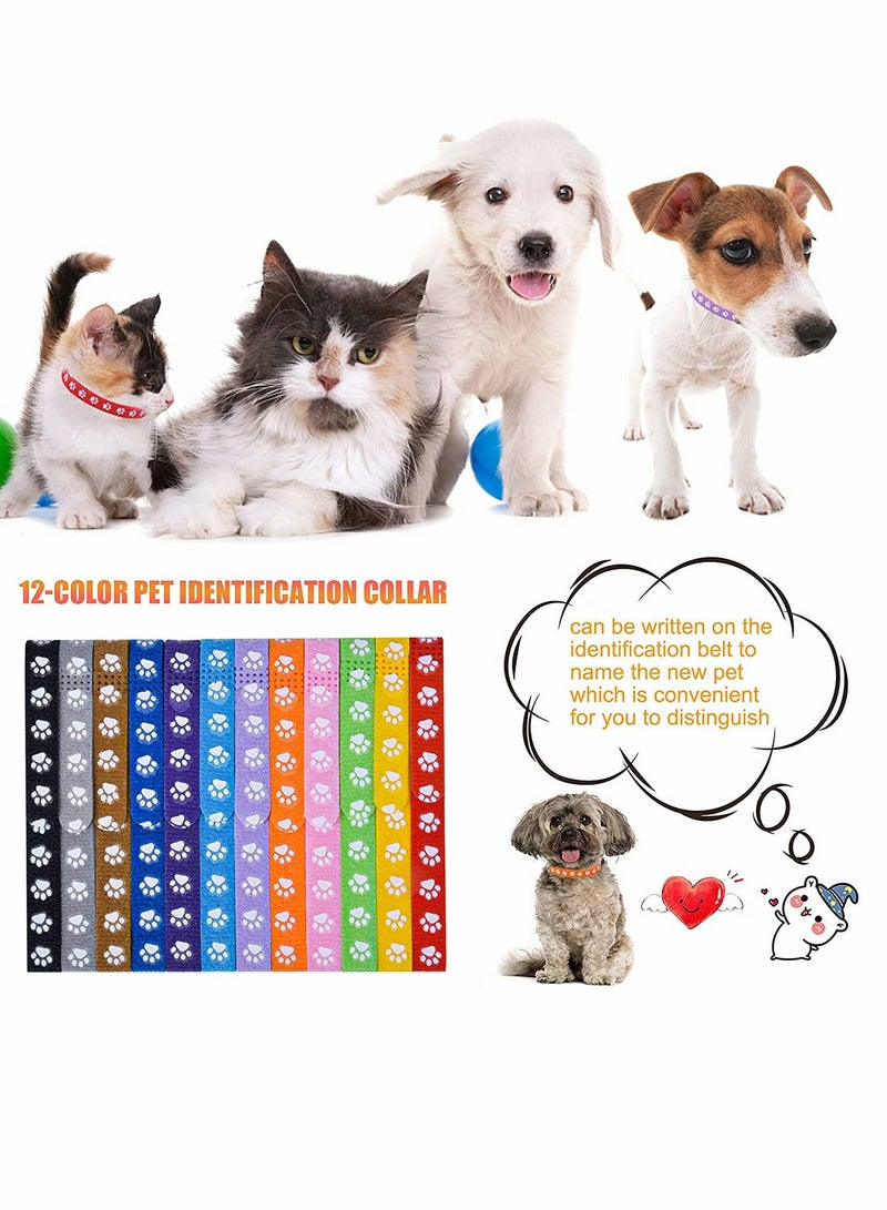 KASTWAVE Collars, Adjustable Puppies ID Collars, multi-colored Identification Kittens, Footprints Collars Soft, Double Sided Fabric Pet Band, for Newborn Puppy Kittens 12Pcs - Image 4