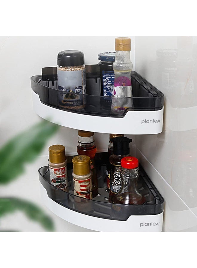 Plantex Corner Shelf for Bathroom Plastic/Unbreakable ABS Plastic Corner Shelf/Multipurpose Wall Mounted Shelf/Plastic Bathroom Organiser with Removable Tray/(8x8 inches, Black & White) - Image 2