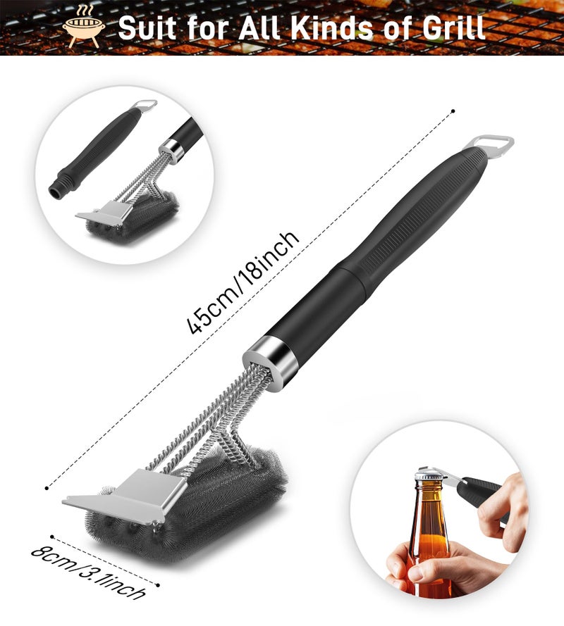 PePeng Grill Brush and Scraper-18 Adjustable Handle Safe BBQ Grill Brush for Outdoor Grill-Deep BBQ Clearning Brush wih Bottle Operner Extra Strong Grill Cleaner Accessories for Gas/Charcoal Grilling Grates - Image 2