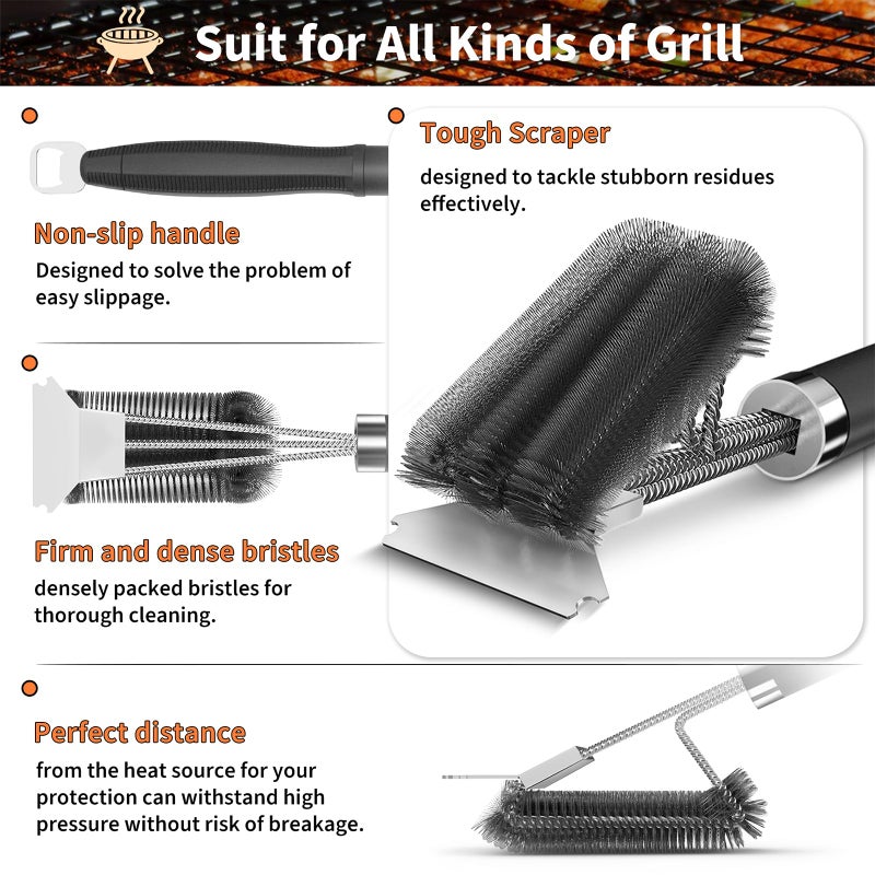 PePeng Grill Brush and Scraper-18 Adjustable Handle Safe BBQ Grill Brush for Outdoor Grill-Deep BBQ Clearning Brush wih Bottle Operner Extra Strong Grill Cleaner Accessories for Gas/Charcoal Grilling Grates - Image 4