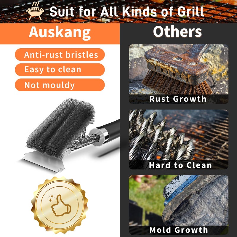 PePeng Grill Brush and Scraper-18 Adjustable Handle Safe BBQ Grill Brush for Outdoor Grill-Deep BBQ Clearning Brush wih Bottle Operner Extra Strong Grill Cleaner Accessories for Gas/Charcoal Grilling Grates - Image 3