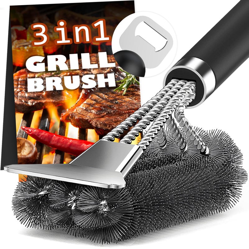 PePeng Grill Brush and Scraper-18 Adjustable Handle Safe BBQ Grill Brush for Outdoor Grill-Deep BBQ Clearning Brush wih Bottle Operner Extra Strong Grill Cleaner Accessories for Gas/Charcoal Grilling Grates - Image 1