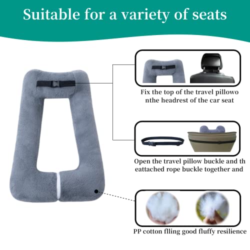 FHSGGP Travel Pillow Upgraded Version of Aircraft Travel Neck Pillow with Storage Bag, Sleep Pillows for Travel by Train, Car, or Plane, Supporting the Head and Body, Travel Pillow for Kids Grey - Image 5