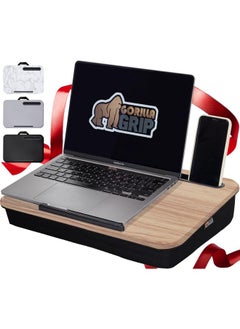 Gorilla Grip Laptop Lap Desk With Phone Holder, Pillow Cushion Desks Fit Laptops Up To 15.6", Tray Ledge Keep Computers In Place, Portable Travel Workstation Essentials For Home, Light Wood Color  - Image 1