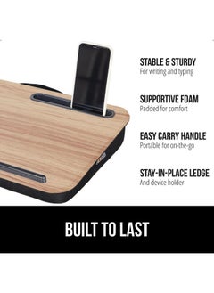 Gorilla Grip Laptop Lap Desk With Phone Holder, Pillow Cushion Desks Fit Laptops Up To 15.6", Tray Ledge Keep Computers In Place, Portable Travel Workstation Essentials For Home, Light Wood Color  - Image 2