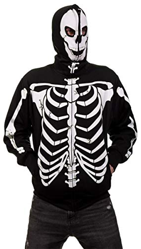 Calhoun Men's Glow in The Dark Skeleton Costume Zip Hoodie (Black, Large) - Image 1