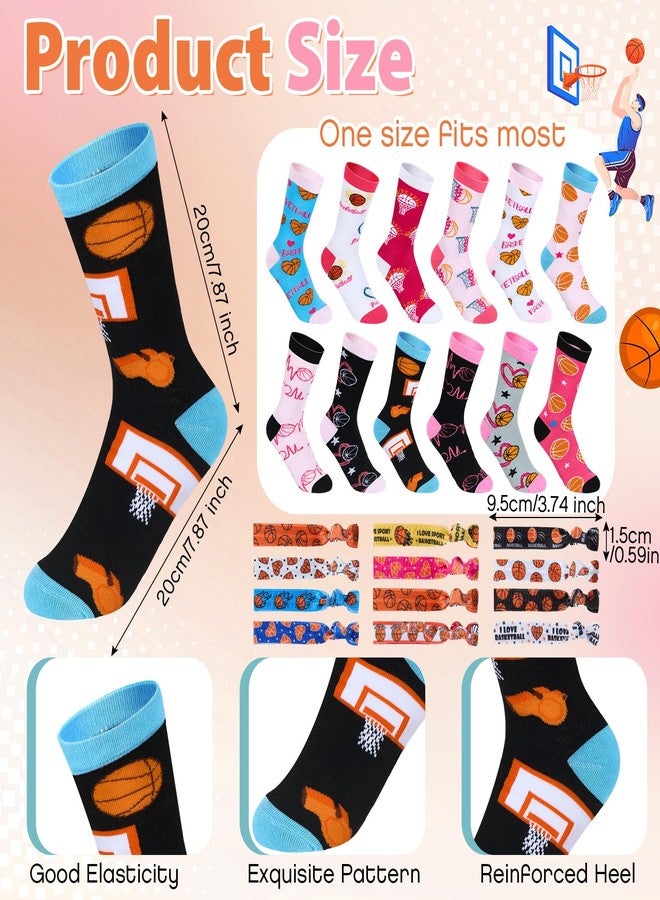 Dansydaisy 36 Pcs Basketball Team Gifts Bulk Basketball Gift Ideas Include 12 Cosmetic Bag 12 Socks 12 Hair Ties Accessories for Women Valentine's Day Sports Party Favors - Image 2