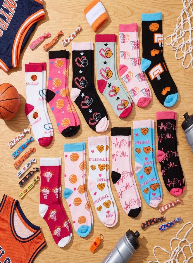Dansydaisy 36 Pcs Basketball Team Gifts Bulk Basketball Gift Ideas Include 12 Cosmetic Bag 12 Socks 12 Hair Ties Accessories for Women Valentine's Day Sports Party Favors - Image 5