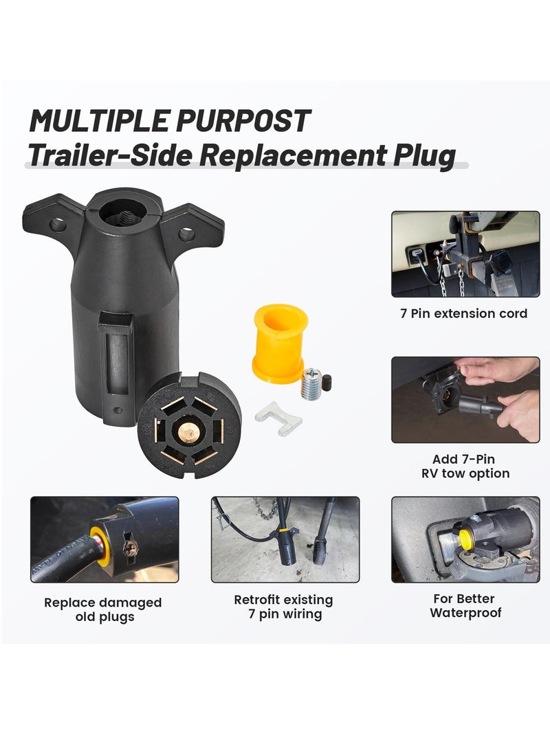 KASTWAVE - Heavy Duty RV 7 Pin Trailer Plug - Splice-in Replacement, Trailer Side Male End 7 Way Round RV-Style Wiring Harness Connector, 7 Prong Tow Plug for RV, Boat Trailer - Image 1