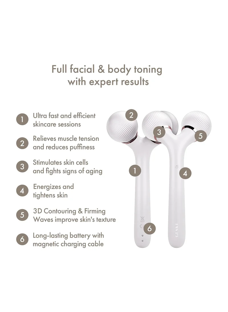 GESKE SmartAppGuided Sonic Facial & Body Roller 4 in 1 Derma Roller Device for Face and Body Dermaroll Professional Face Roller Tightens and Defines Body and Face, Starlight