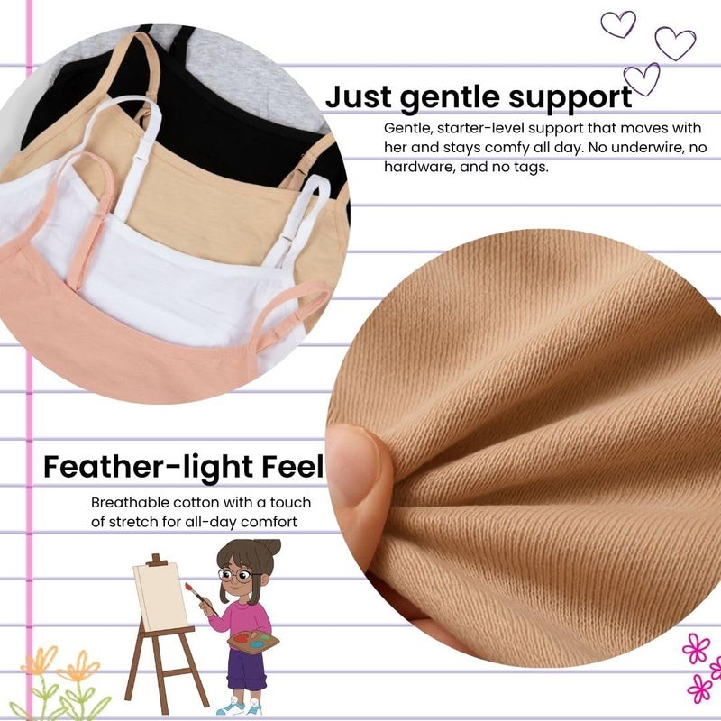 Popular Cotton Girls Training Bra - Crop Cami Training Bras for Girls w Adjustable Straps. Bra Pack 4 PK Vneck Neu 10/12 - Image 3