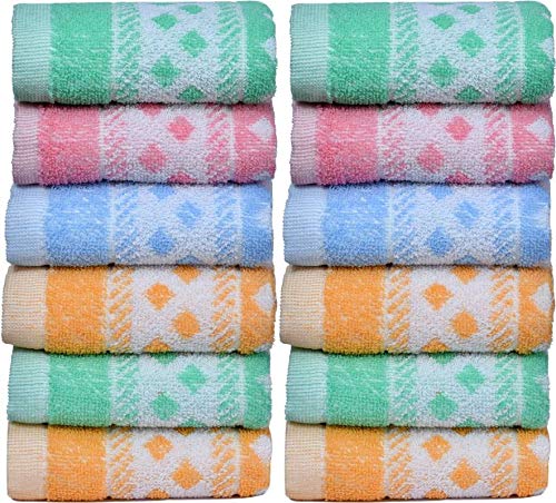 HSR Collection Premium Cotton Hand Towel Set of 12 Pieces - 120 GSM, Multicolor