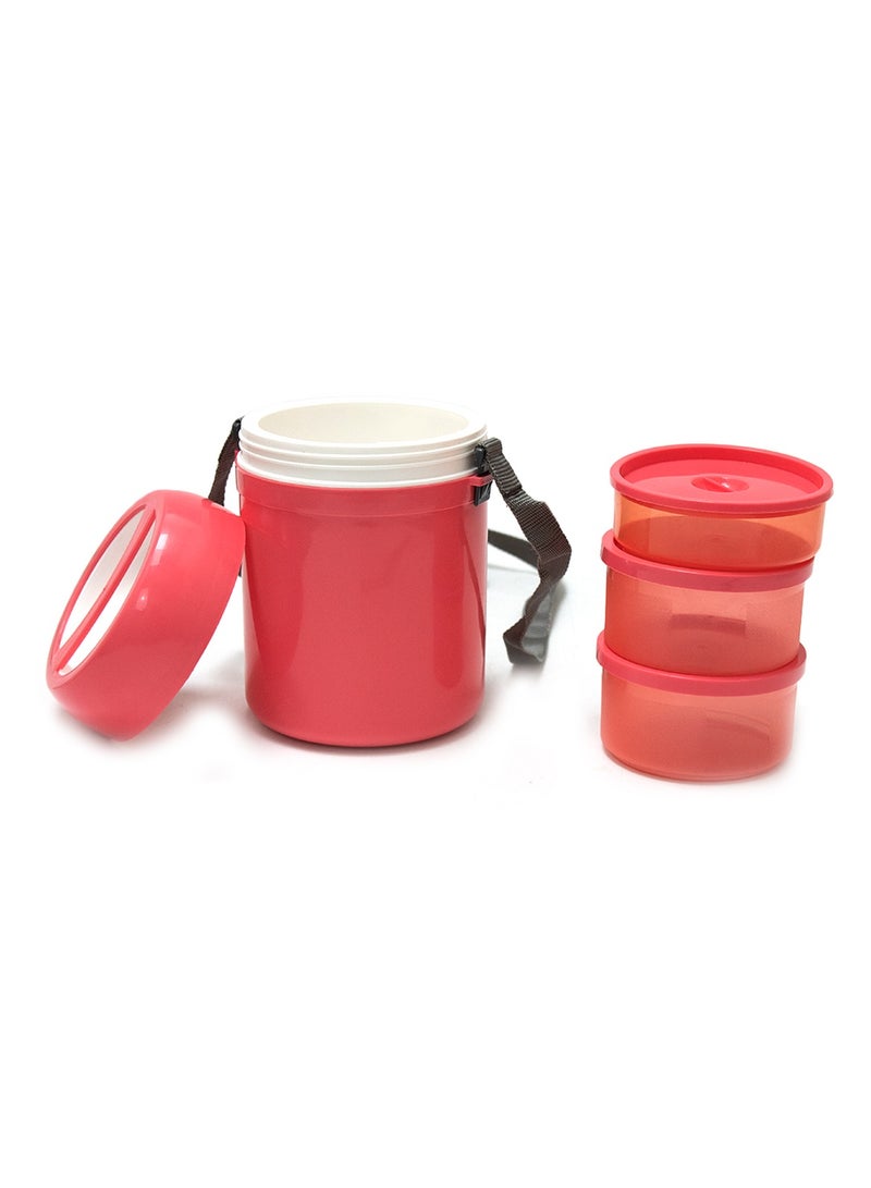 Asian BPA-Free Plastic Pink Easy Meal 3 Tier Lunchbox with Adjustable Carrying Strap, Leak Proof Stackable Portable Bento Box Kids Asian Tiffin Carrier for School Picnic and Travel - Image 1
