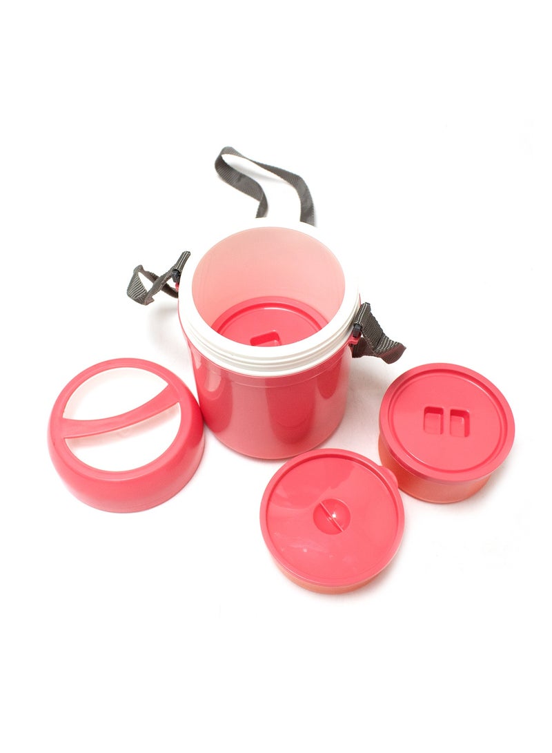Asian BPA-Free Plastic Pink Easy Meal 3 Tier Lunchbox with Adjustable Carrying Strap, Leak Proof Stackable Portable Bento Box Kids Asian Tiffin Carrier for School Picnic and Travel - Image 4