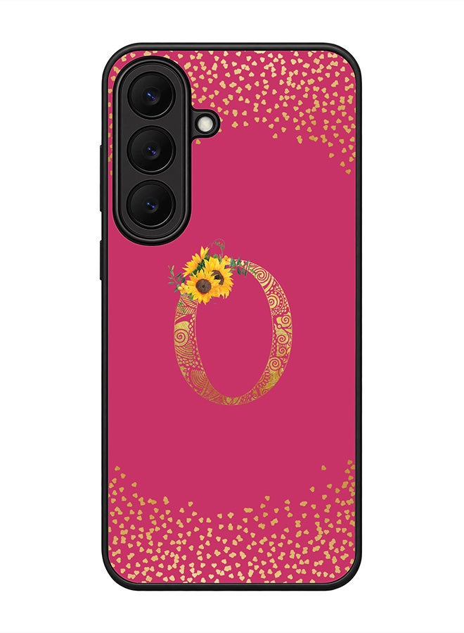 Stylizedd Rugged Case for Samsung Galaxy S26 FE- Slim Fit Hybrid Rubber Cover Sunflower Monogram - O (Deep Pink)